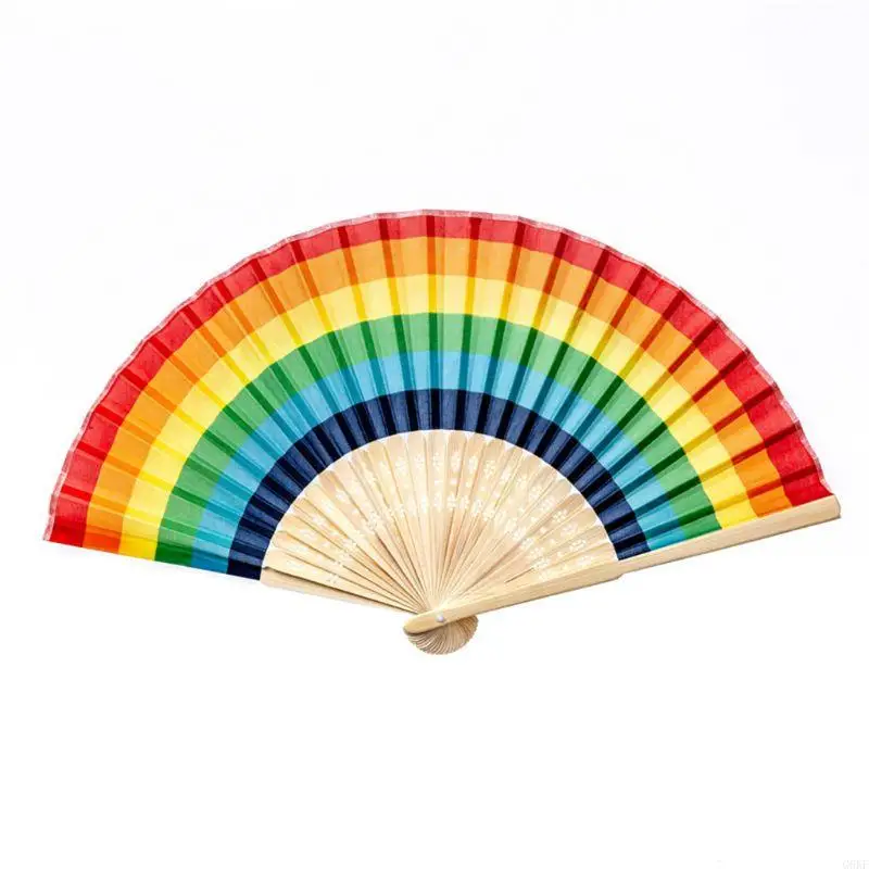 

G6KF Rainbow Handheld Folding Fan Outdoor Traveling Camping Hiking Ornaments