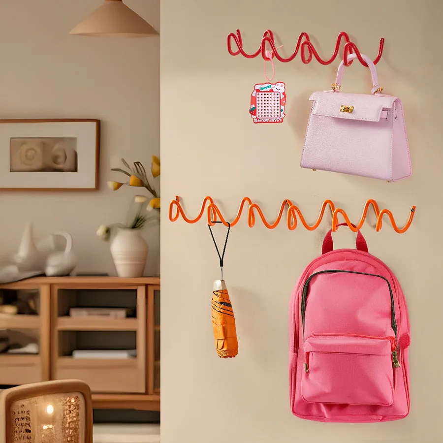 Wall Mounted Coat Rack, Decoration Wave Shaped Wall Hooks, Multi-Purpose Hooks for Coat, Hat, Bag, Umbrella, Heavy-Duty Metal Ra
