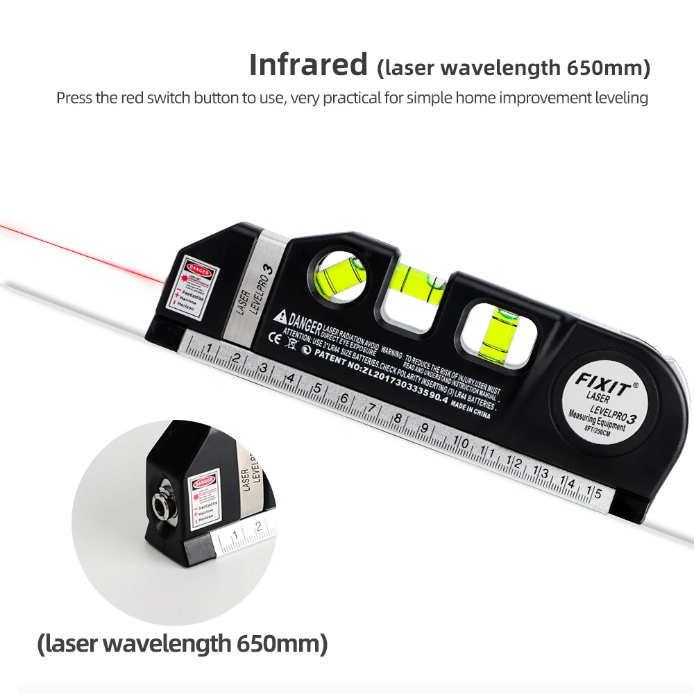 Laser poziomujący Horizon Pionowa miarka Aligner Bubbles Ruler 8FT Aligner Standardowe i metryczne linijki Laser krzyżowy