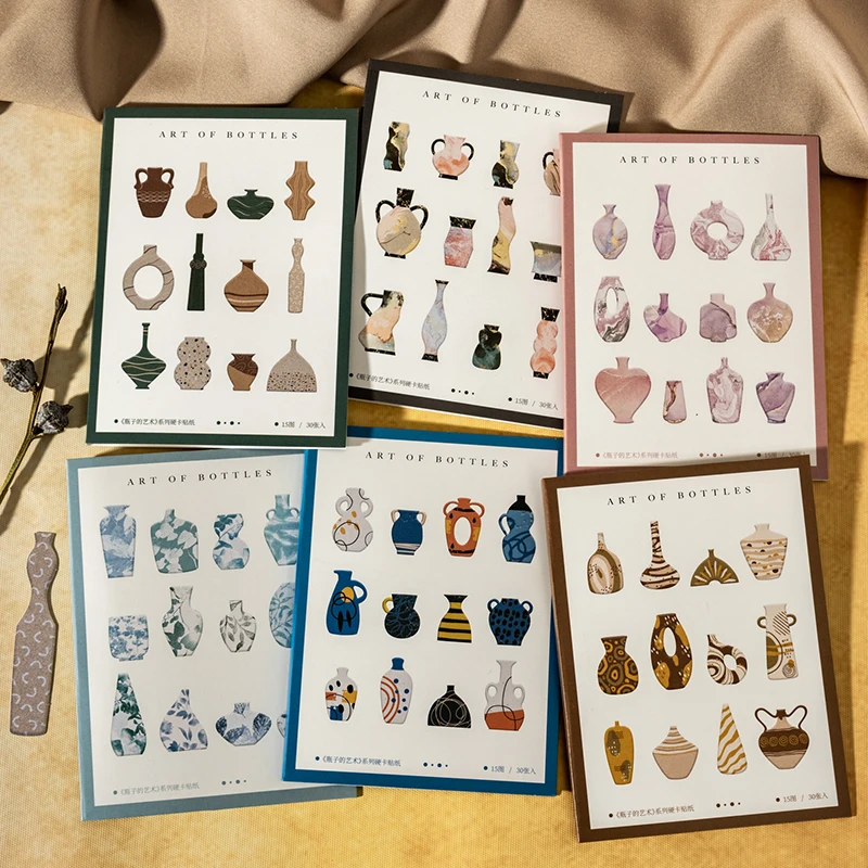 JIANQI 30 Stück/Packung Vintage-Utensilien, Flaschen, Aufkleber, dekoratives Scrapbooking, Tagebuch, Album, handgefertigtes Junk-Tagebuchzubehör