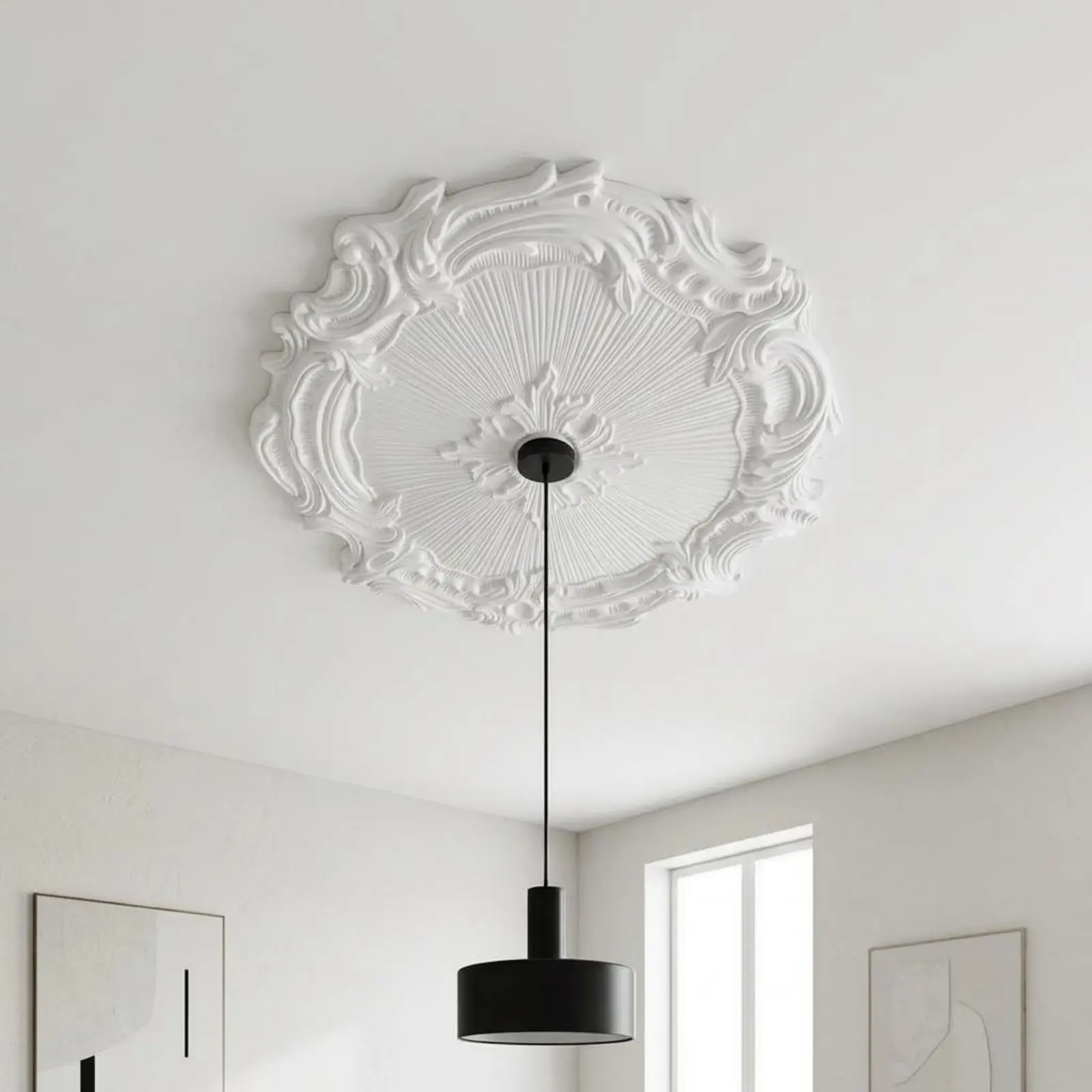 

European Design Ceiling Medallion Lightweight Ornate Round Ceiling Medallion Long-Lasting Factory Primed for Living Room