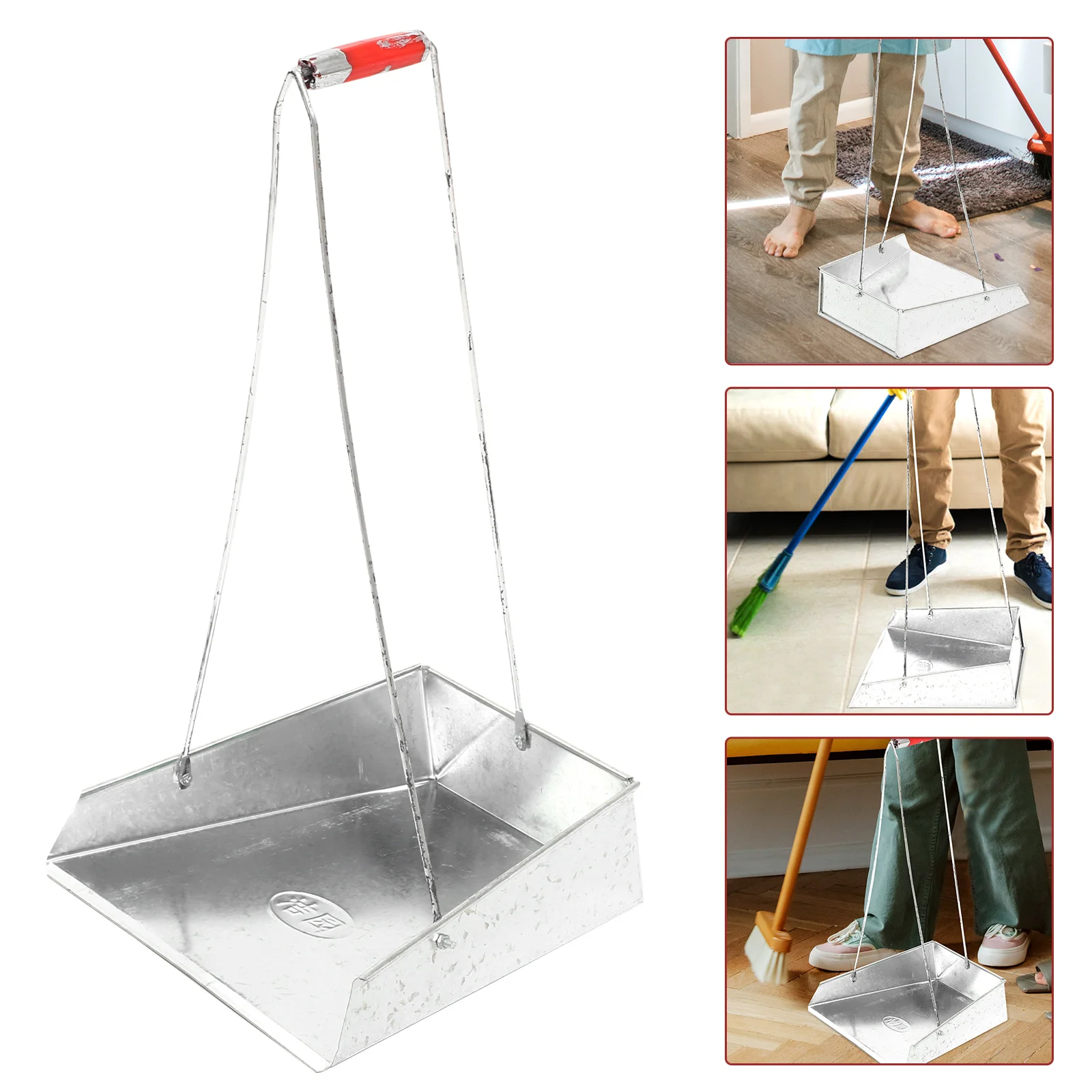 

Portable Metal Garbage Shovel Waste Scoop Dust Pan Automatic Dustpan Silver with Handle Dad