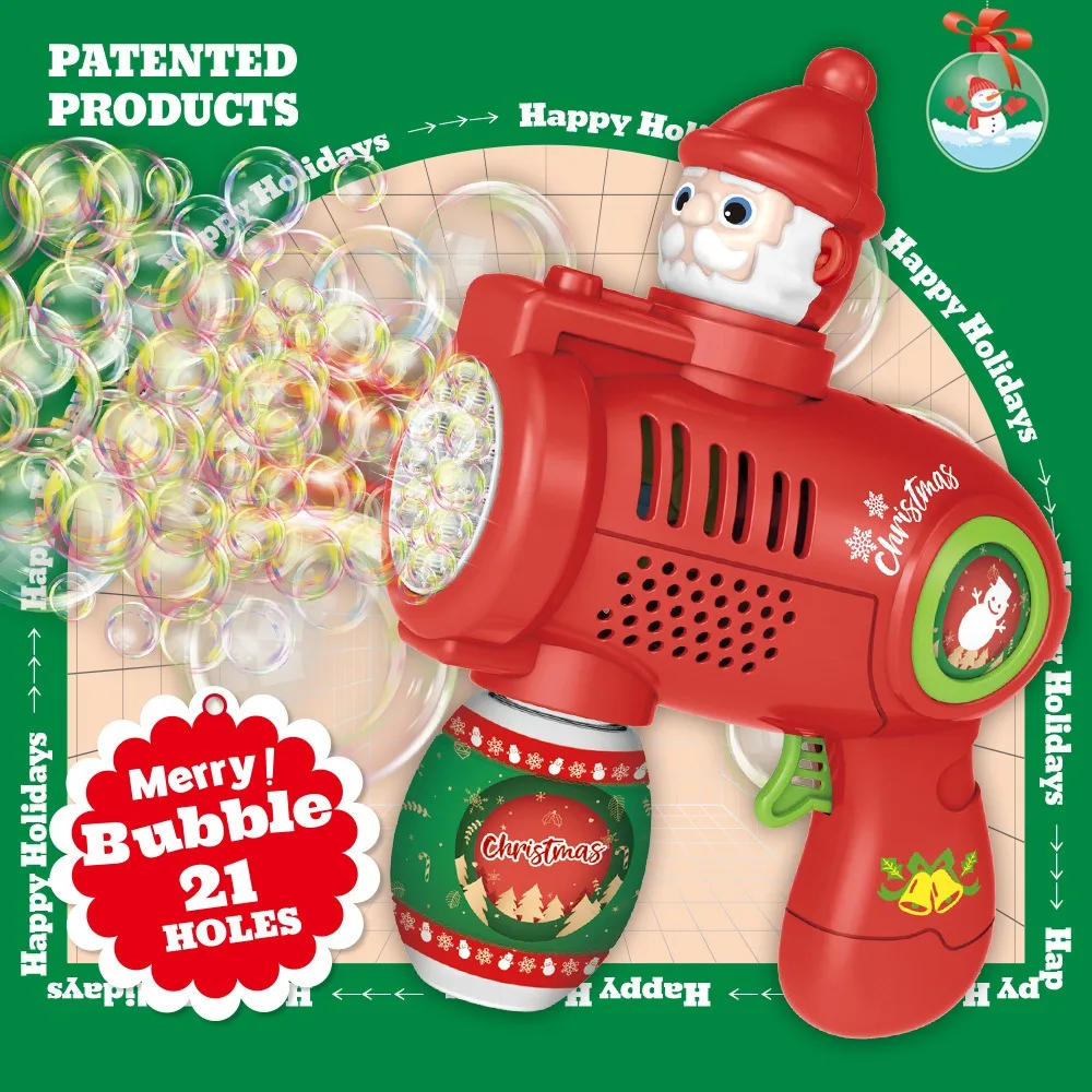 21 Hole Electric Bubble Gun Automatic Bubble Machine Rotating Head Kids Outdoor Toy Christmas Halloween Party Gift For Kids