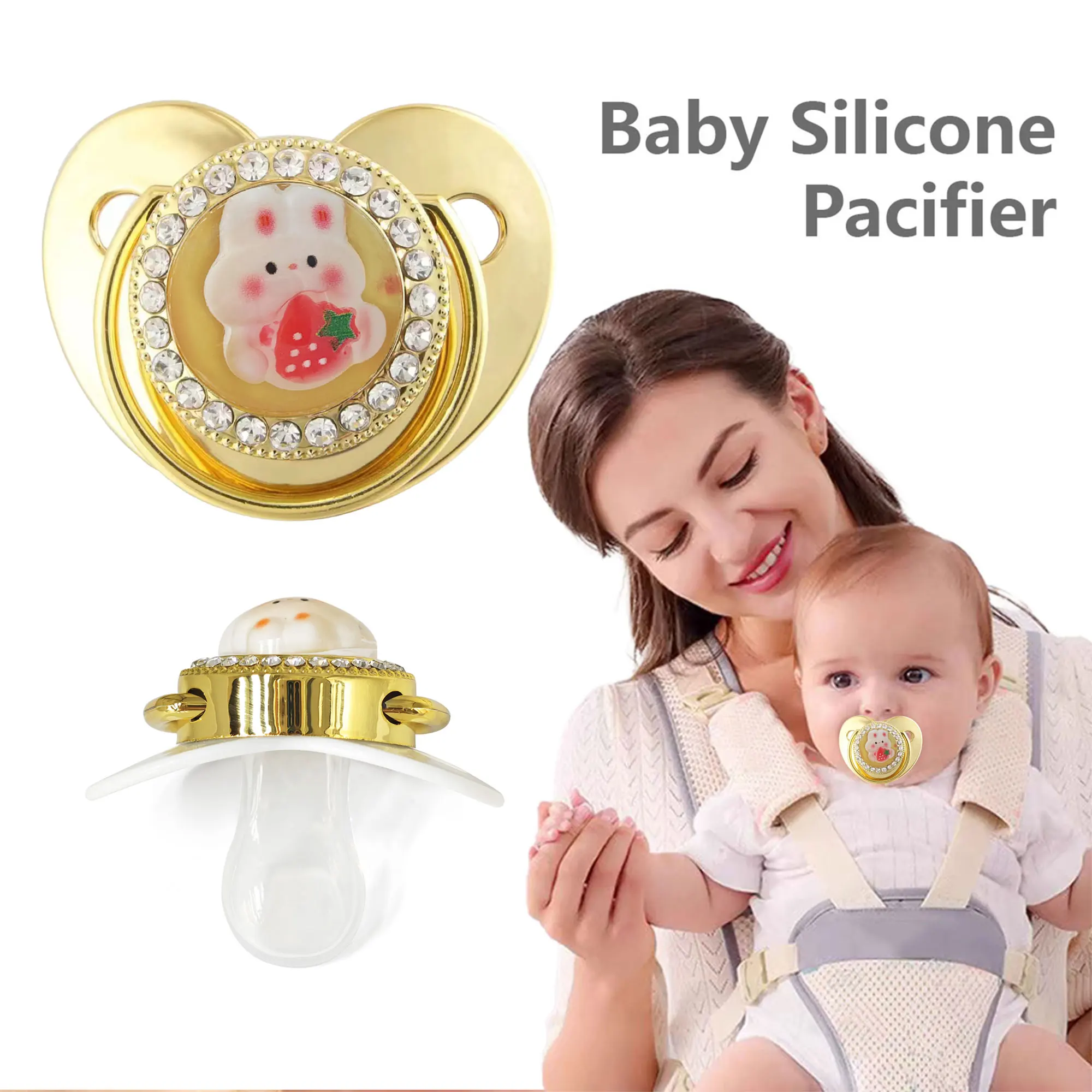

Cute Rabbit Design Baby Pacifier for 0-36 Months, Silicone Material with Dust-proof Cover and Pacifier Chain