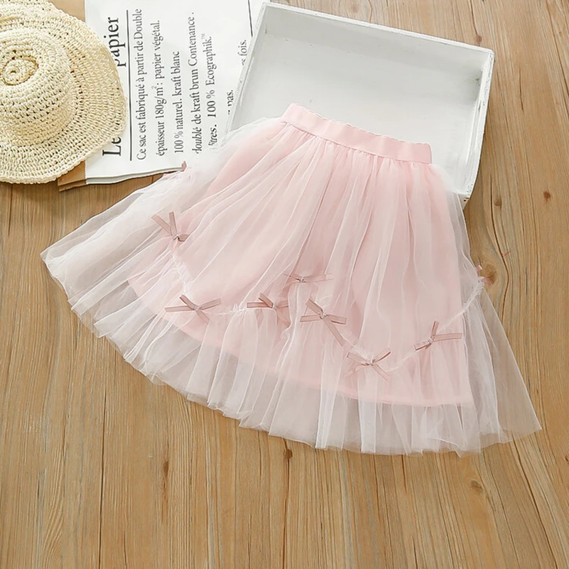 Children\'s half length skirt summer casual party dance skirt cute bow Mesh yarn breathable clothing ballet skirt mini skirt