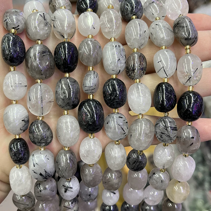 Natural Black Hair Crystal Conformal Irregular Stone Faceted Loose For Jewelry Making DIY Necklace Bracelet 15''10-15mm