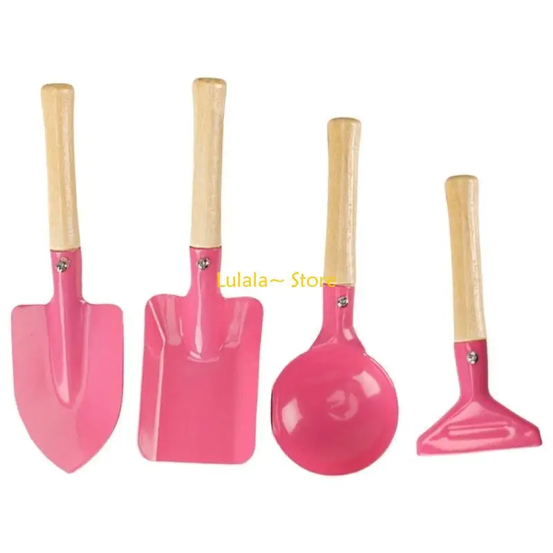 Y4QA Set pala a mano da 4 pezzi per attività in spiaggia e in giardino per bambini con manico in legno facile da impugnare da