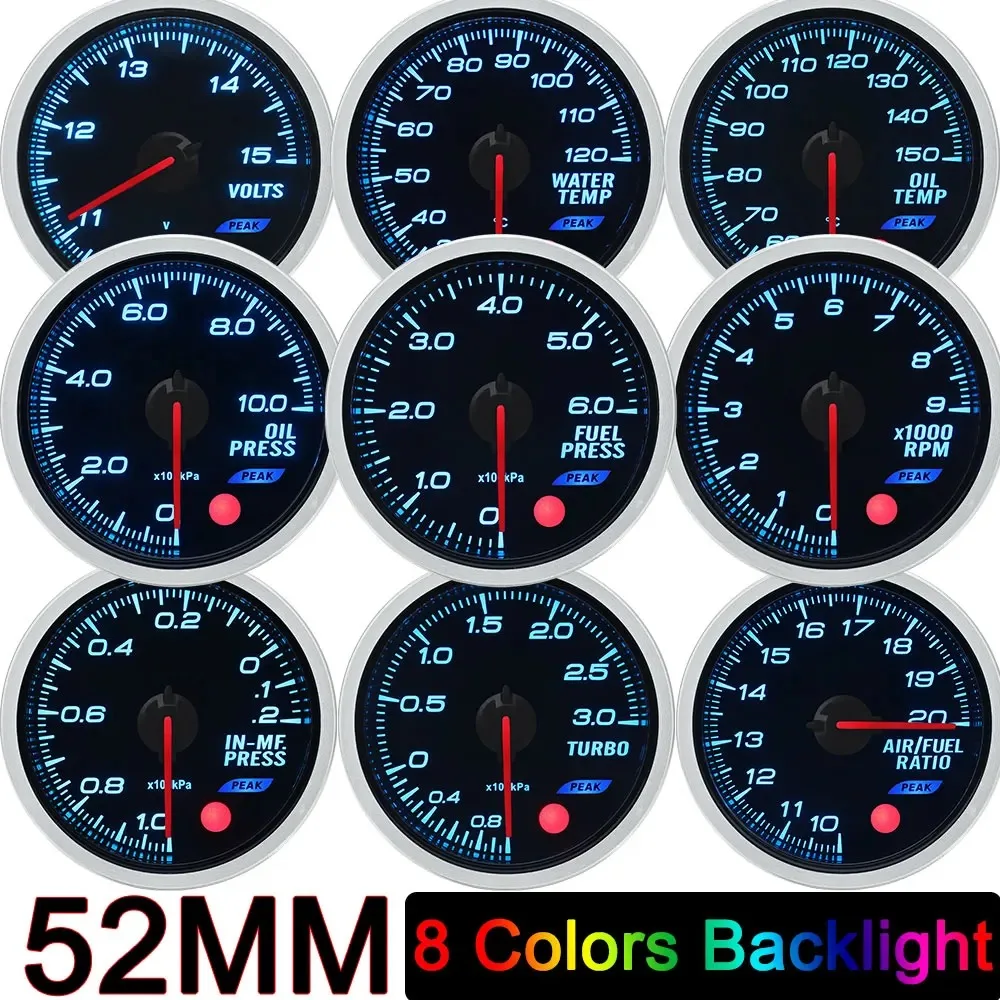 Universal Auto 12V 52mm 8 Color Racing Car Oil Pressure Water Oil Temp EGT Exhaust Temp Turbo Boost Tachometer Gauge Meter