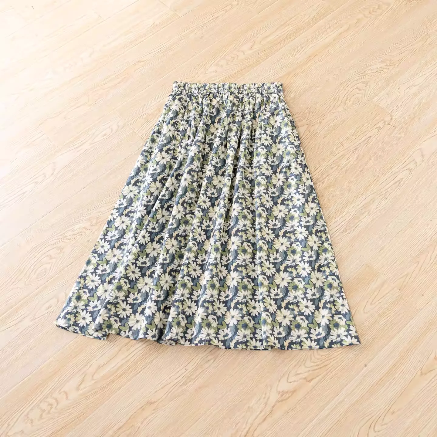 Mori kei clothing Japan style elastic waist 100% cotton yellow blue floral long skirts for women spring art floral midi skirts