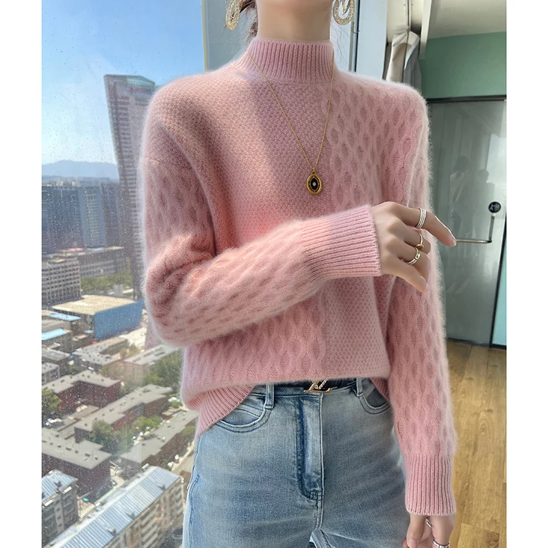 2023 New 100%Wool Winter Thickening Tops Pullovers Fashion Womens Long Sleeve Keep Warm Knitting Ladies Sweater