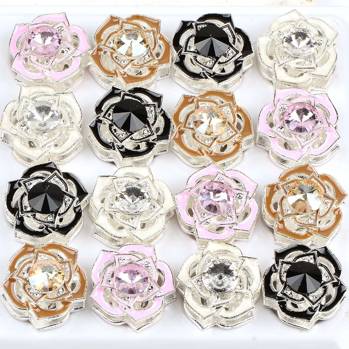 2.4cm 7pcs Random Color Mix Charms Double-Sided Embed Rhineston Petal Shape For Jewelry Making DIY Necklace Bracelet Accessories