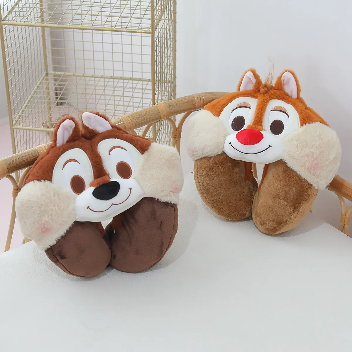 

Cartoon Anime Chip Dale Plush U-Shaped Pillow Cute Soft Chip Dale Hooded U-shaped Neck Pillow Car Travel Pillow Xmas Gifts