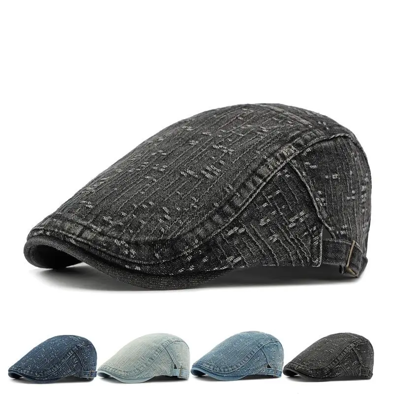 Women's Vintage Denim Beret Cap with Adjustable Head Circumference 55-60cm Four Seasons Ladies' Newsboy Hat