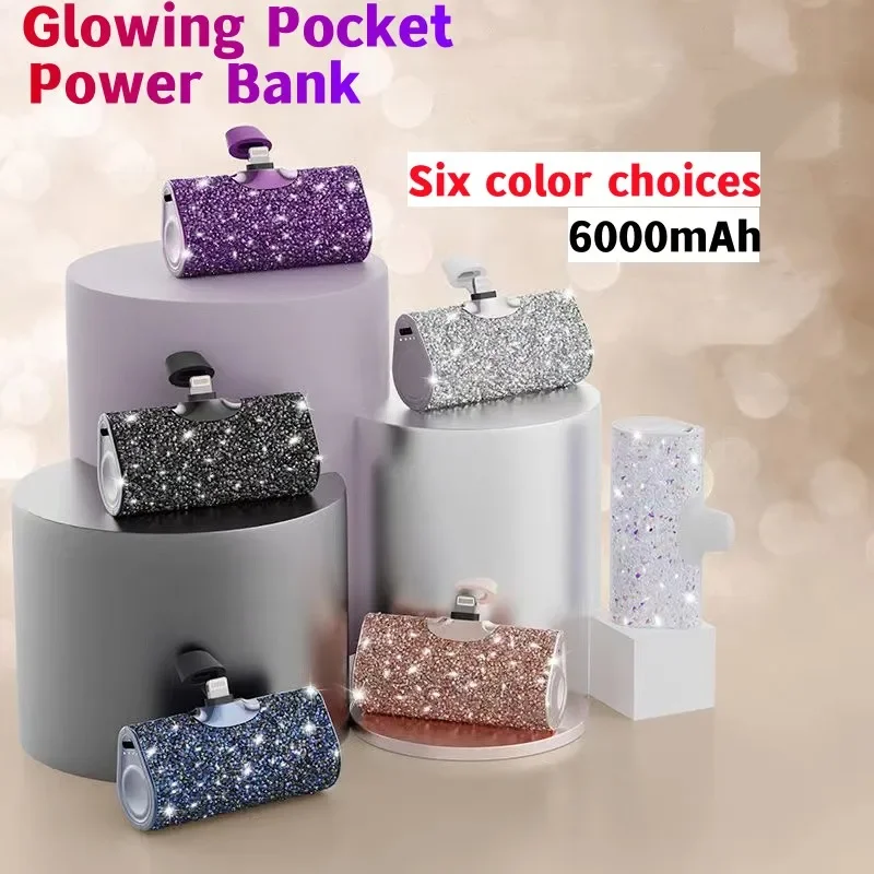 Power Bank Mini Portable Power Bank 5800mAh with diamond elements suitable for iPhone's external battery emergency power supply