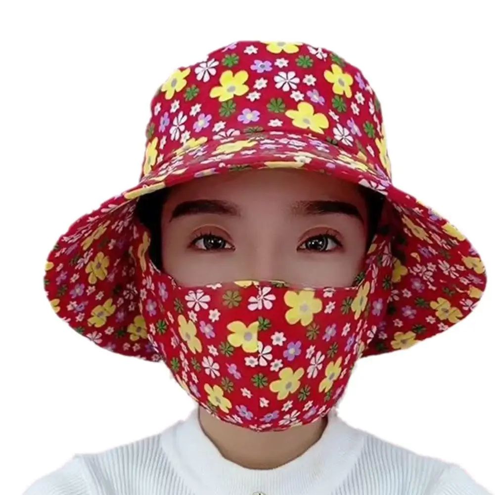 Bucket Hat Flower Pattern Anti-uv Sunscreen Hat Fashion Dust Mask Hat Protect Neck Women Men Fisherman Hat Tea Picking Cap