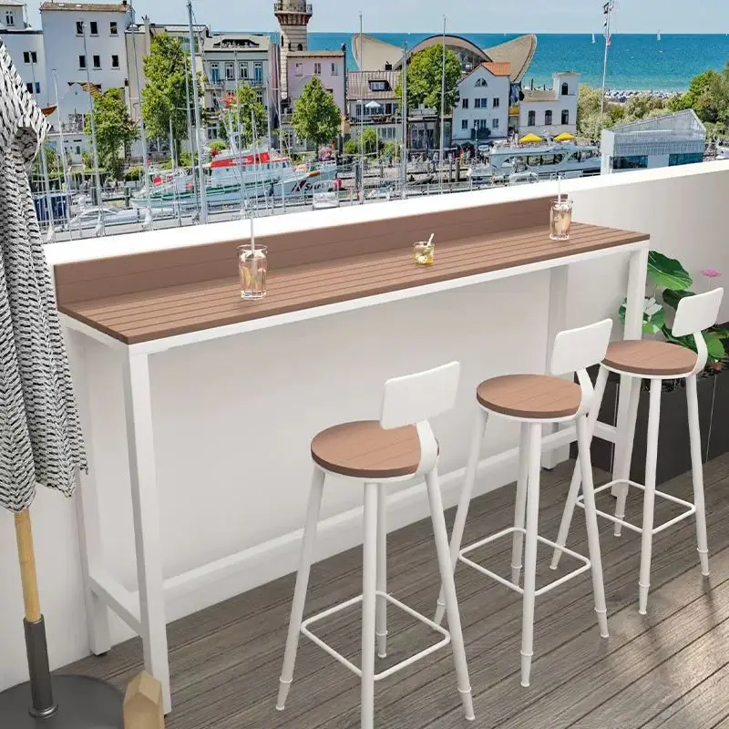 Balcony bar, household solid wood strip table against the wall by the window, long strip table, table and chair high combination