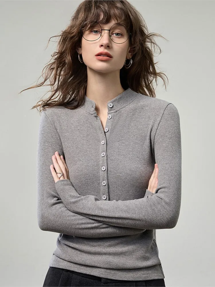 

Hot Style Long Sleeve T-Shirt 2025 New Women's Clothing Trendy Temperament Fashion Casual Solid Color All-match Simple Commuting