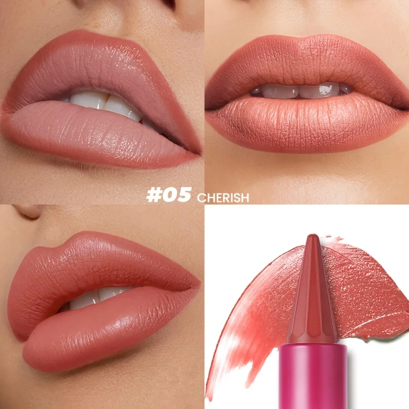Pudaier Matte Velvet Lip Liner & Lipstick - ดินสอเขียนขอบปากที่มีความแม่นยําแบบ Dual-Use เพื่อสีเรียบเนียนและติดทนนานในสีน้ําตาล, ชมพู,