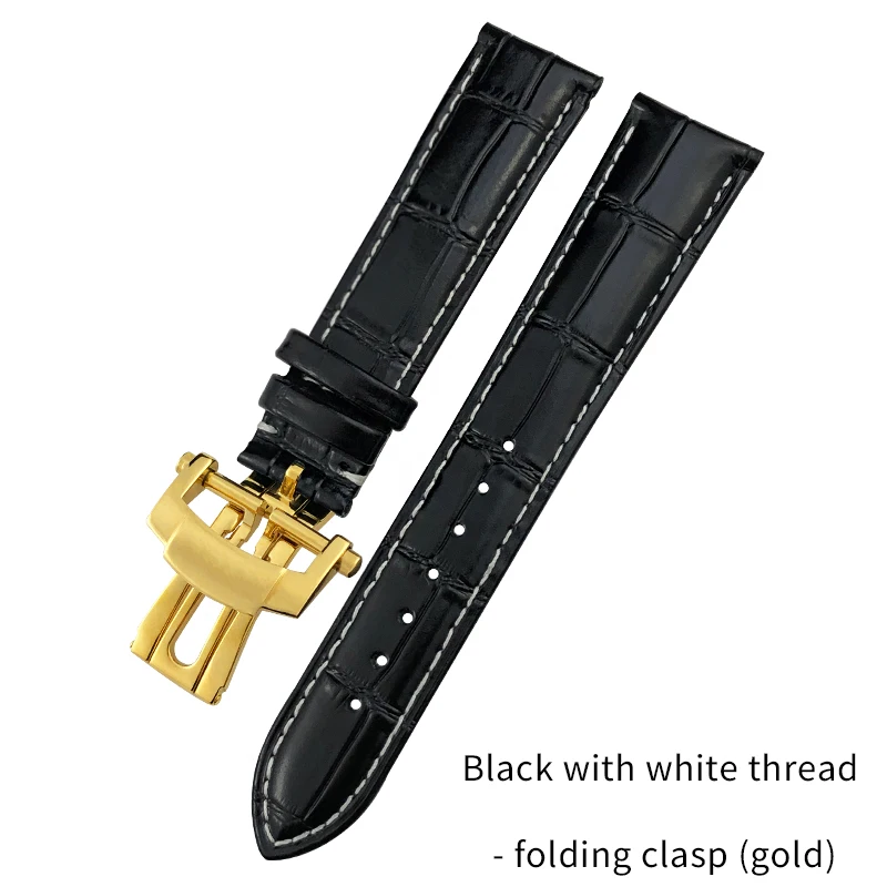 PCAVO High Quality Leather Watchband 19mm 20mm 21mm 22mm Fit for Patek Philippe Black Blue Brown Watch Strap PP folding Buckle