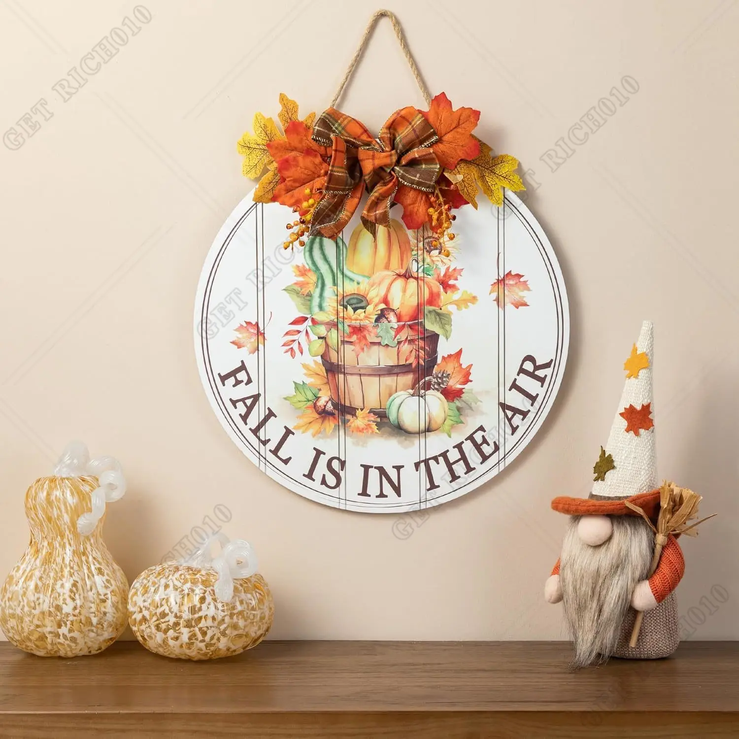 Wooden Fall Welcome Sign Wreaths for Front Door Decor 12in Fall Is in The Air