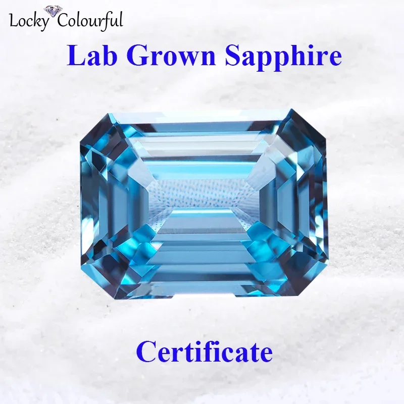 

Lab Grown Sapphire Emerald Cut Aquamarine Color VVS1 Charms Beads for DIY Jewelry Making Materials Selectable AGL Certificate