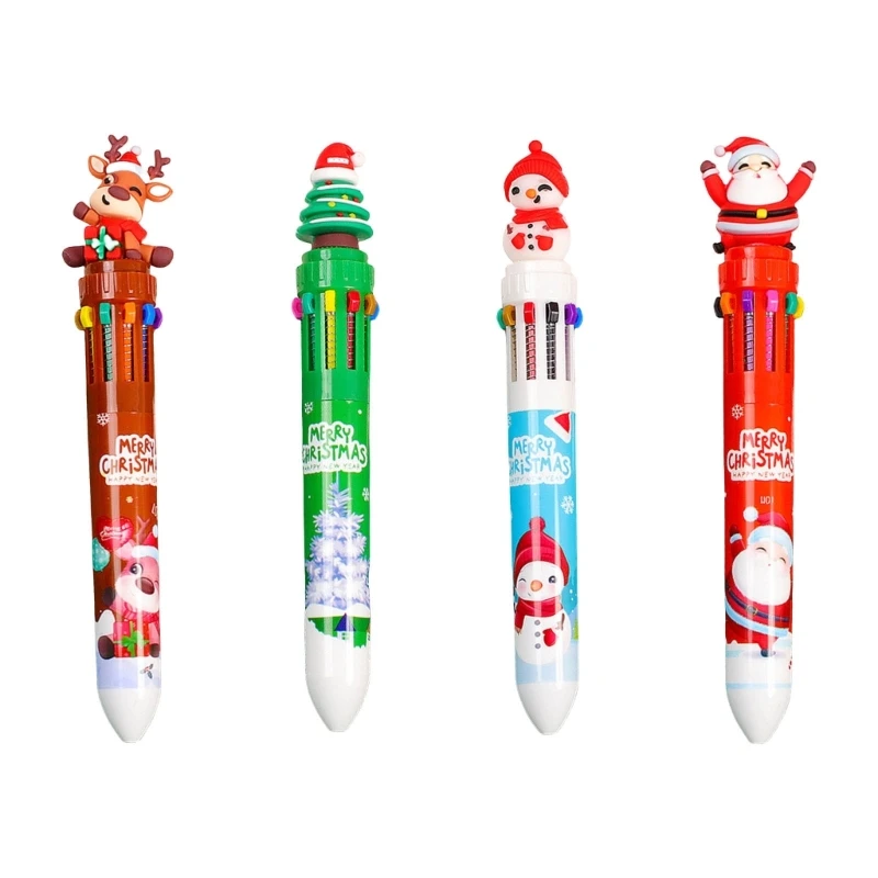 6 Pcs Shuttle Pen 10 in 1 Cartoon Christmas Ballpoint Pen Multicolor Pen