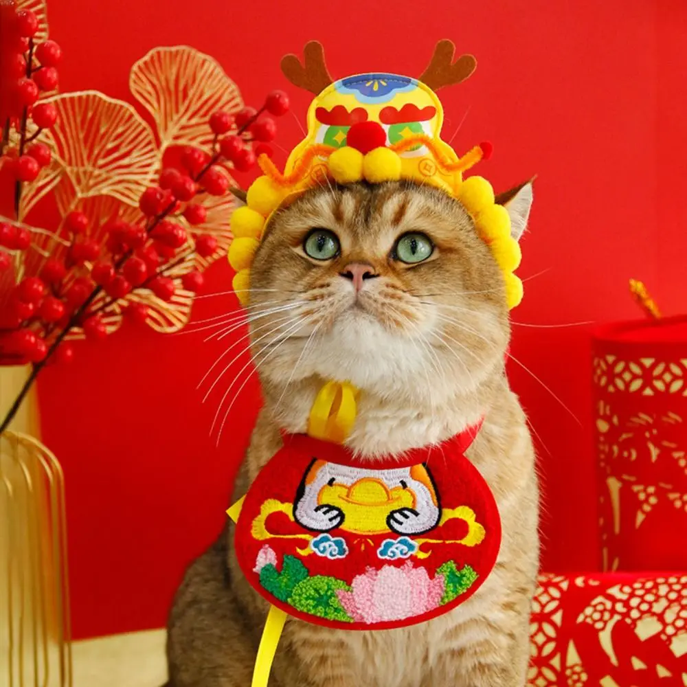 Cute Cat New Year's Tiger Head Hat Cartoon Comfortable Dog Spring Festival Decoration Handmade Adjustable Pet Clothing Kitten