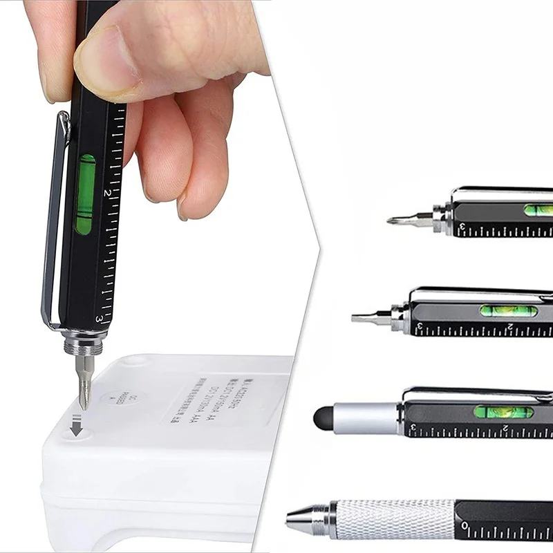 New 7-in-1 Multifunction Ballpoint Pen With/Without 10Pcs Refills CM/Inch Measure Ruler Screwdriver Screen Stylus Spirit Level