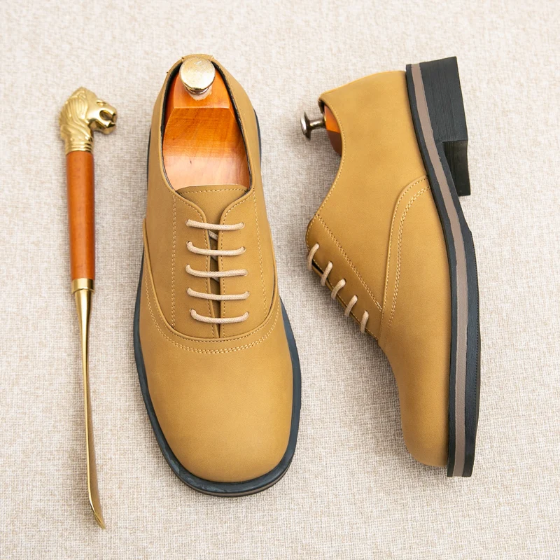 

Мужская кожаная повседневная обувь в британском стиле, мужская деловая обувь в стиле ретро на шнуровке для интервью, банкетная свадебная обувь жениха