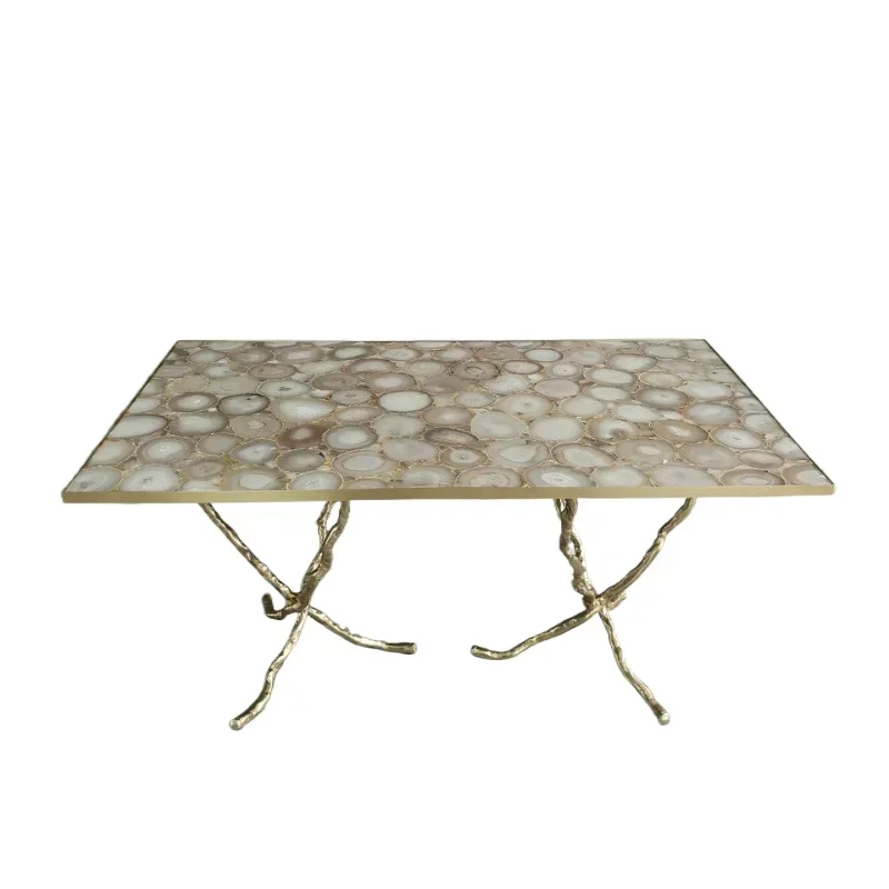 Modern all-copper light luxury agate desktop edge villa hotel model room Xiaohongshu designer sofa edge