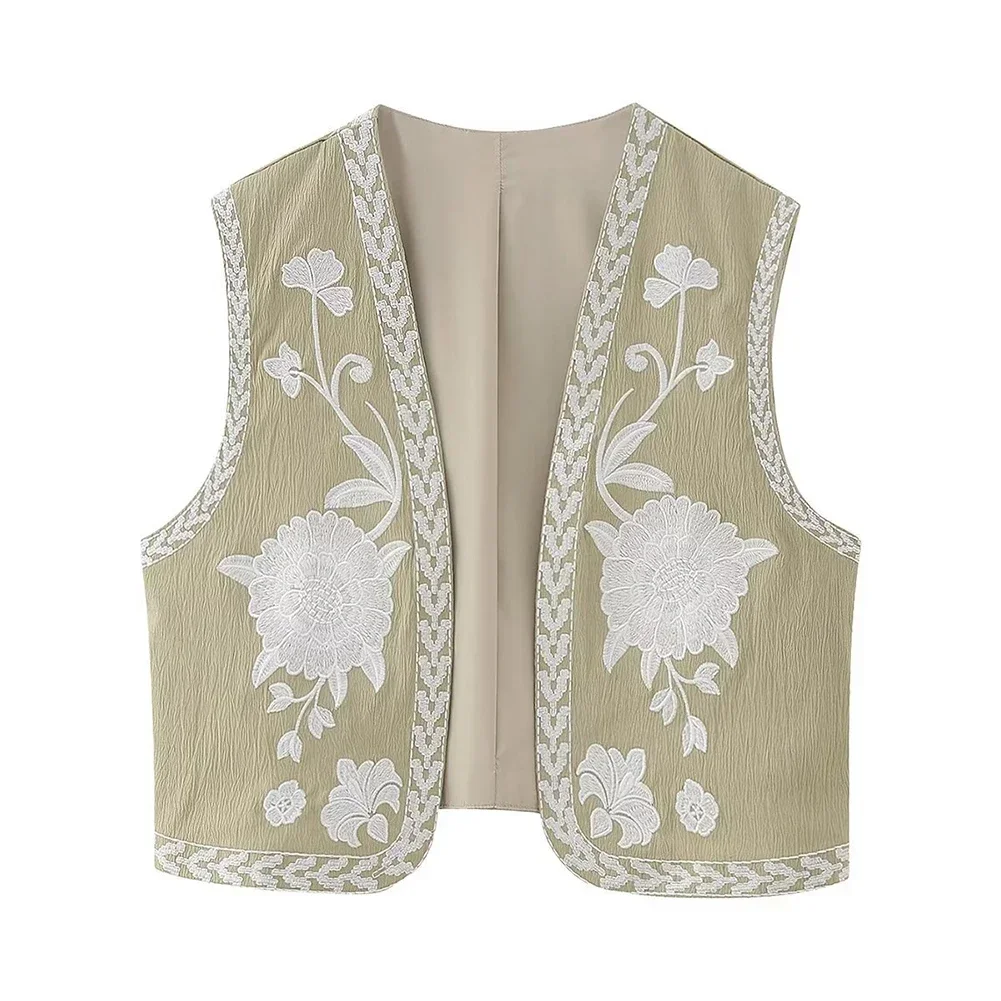 Veste Brodée Florale pour Femme, Style National, Gilet Décontracté, Y-WaistCoat, GlaVintage