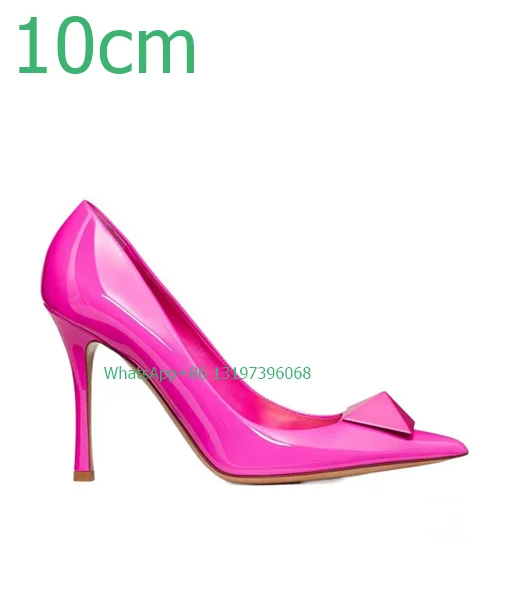 Lady hot pink stud high heels 6cm 8cm 10cm sexy pointed toe stiletto heel pumos cover heel party dress elegant pumps  footwear