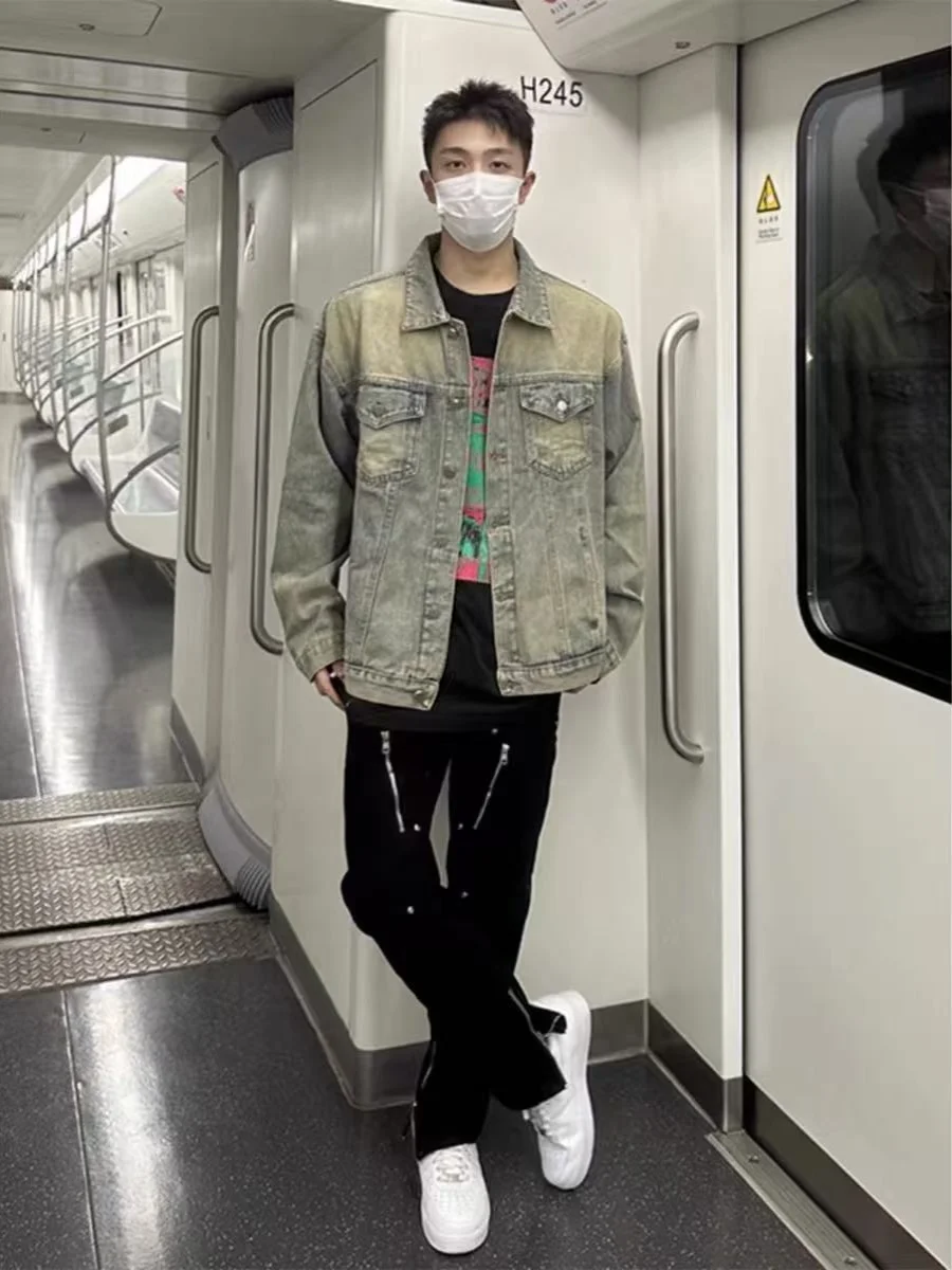 

Мужская джинсовая куртка в стиле ретро, весна-осень, свободная рабочая одежда с отложным воротником, пальто, модные ветрозащитные молодежные джинсы, цвет