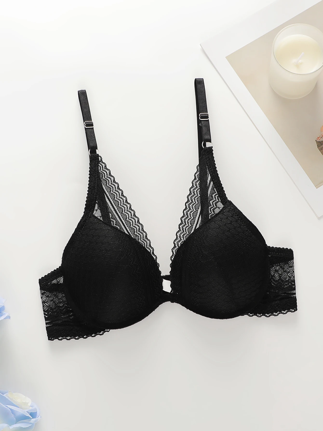 Women's sexy lace lingerie with steel rims, gathered push ups adjustable shoulder straps breathable comfortable daily bra A2201