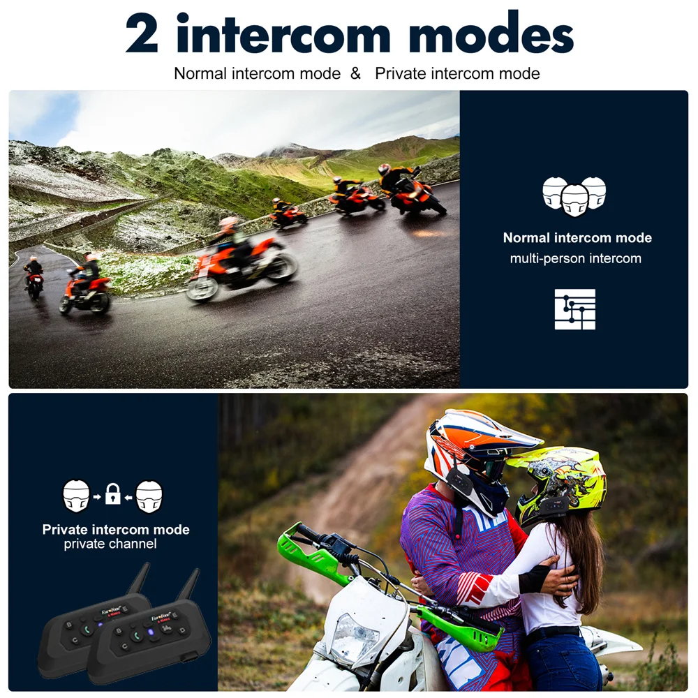 2026 New V6 PLUS Riders Motorcycle Intercom Bluetooth Wireless Helmet Headset 1200m Helmet Headset Waterproof Interphone Headset view 3