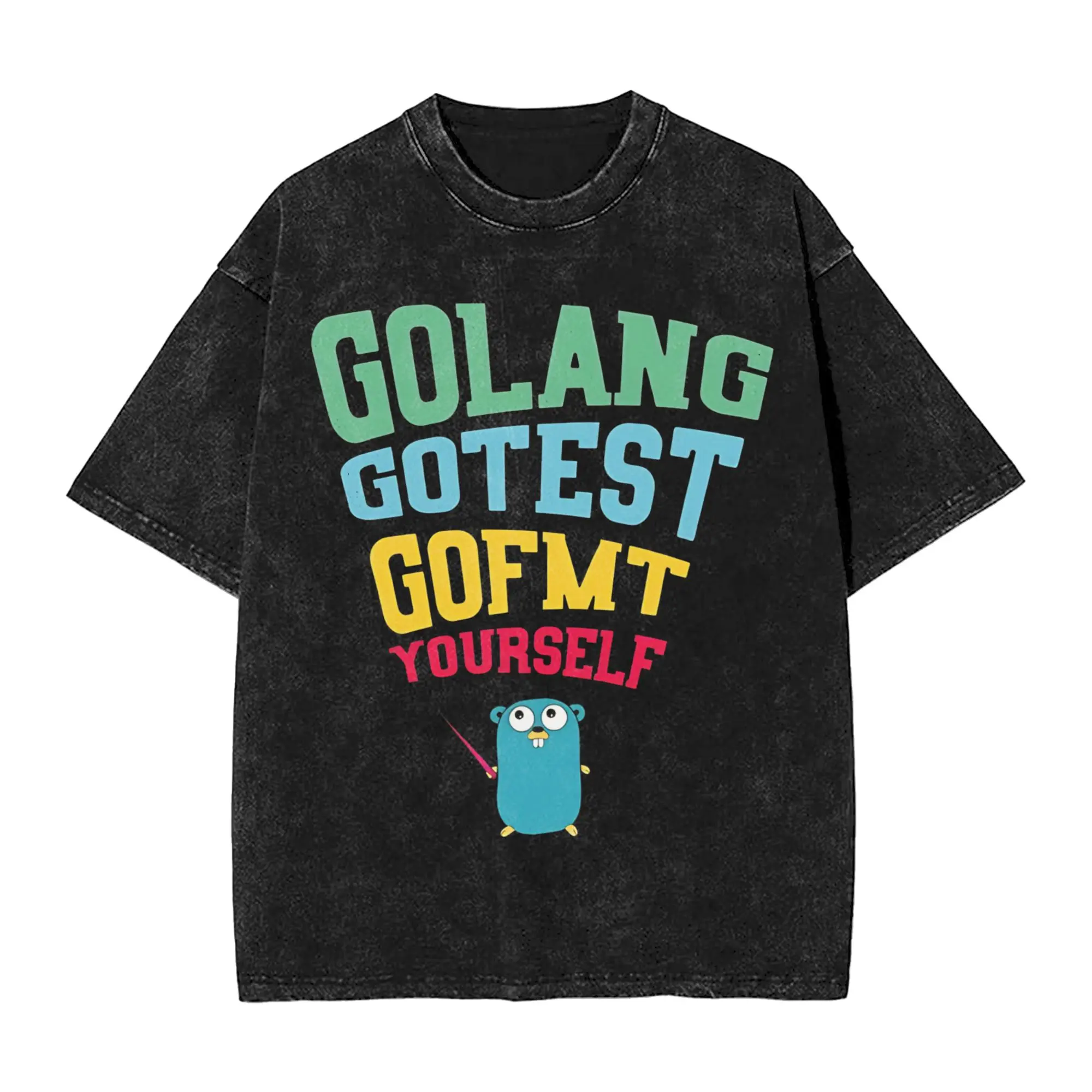 Harajuku Washed Shirt Golang – go test got fmt yourself  Outfit Vintage T Shirt Harajuku  Streetwear Cotton Printed Tee Shirt