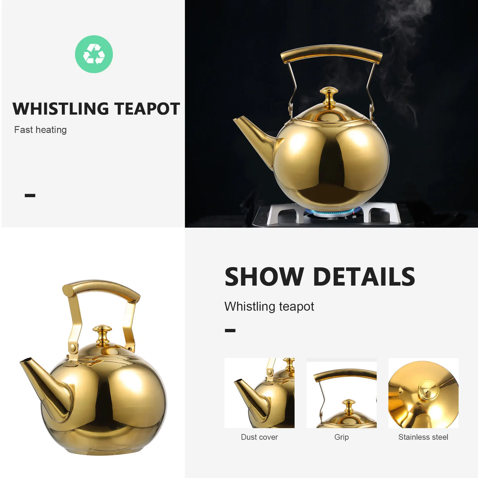 

1pc Stainless Steel Tea Pot Golden Teapot Filter Cup Boiling Kettle Stovetop Gas Stove Small Travel Kitchen Barware