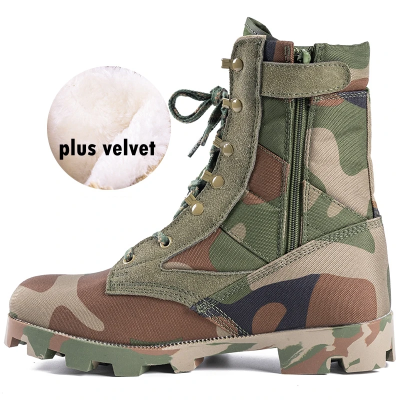 Camouflage Tactical Climb Boots Men High Top Side Zipper Training  Desert Combat Work Boots Outdoor Mountaineering Hiking Shoes