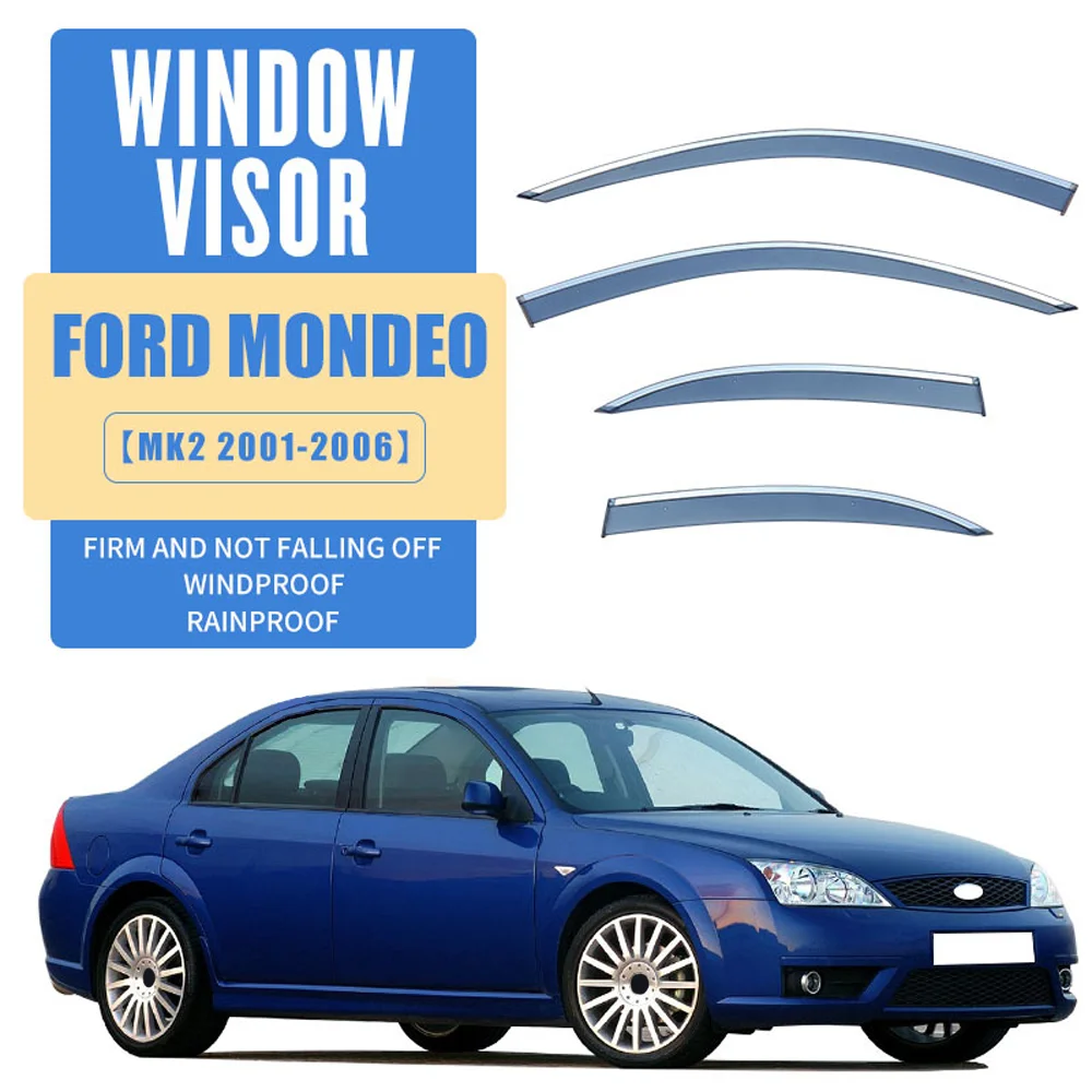 

Chrome Strips Rain Guards for FORD Mondeo 2000-2007 Window Visor Wind Deflectors Door Visor Vent Shades Ventvisor