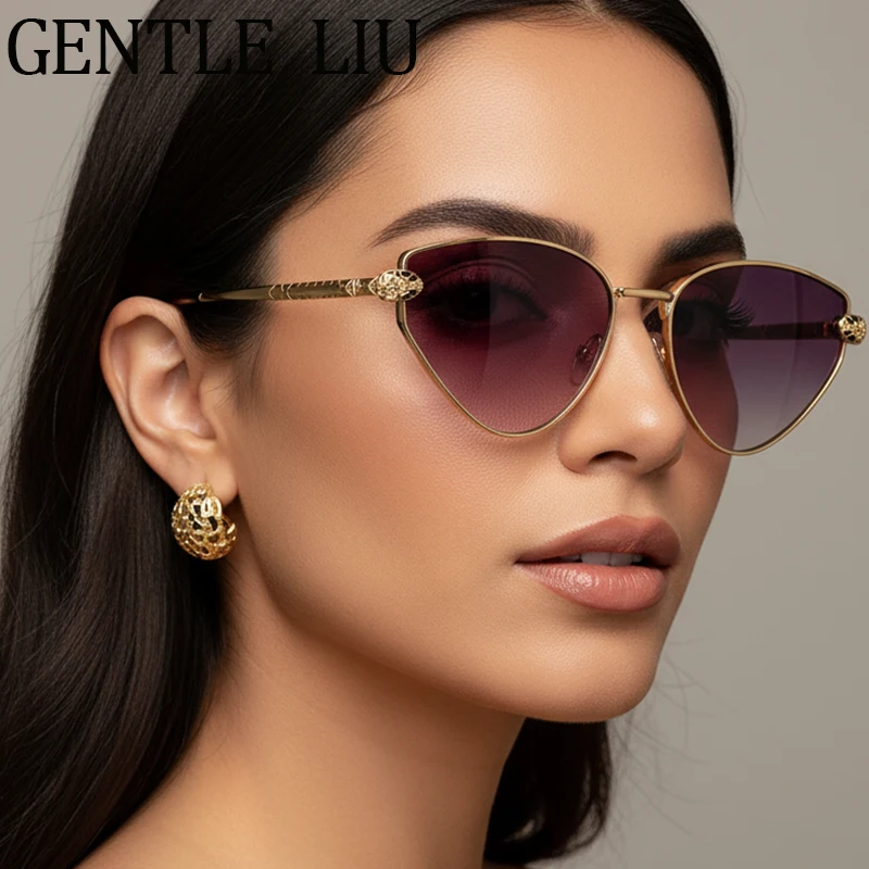 

Punk Rhombus Sunglasses Women 2025 Luxury Brand Trendy Vintage Leopard Head Metal Frame Sun Glasses Polygon Eyewear UV400 Shades