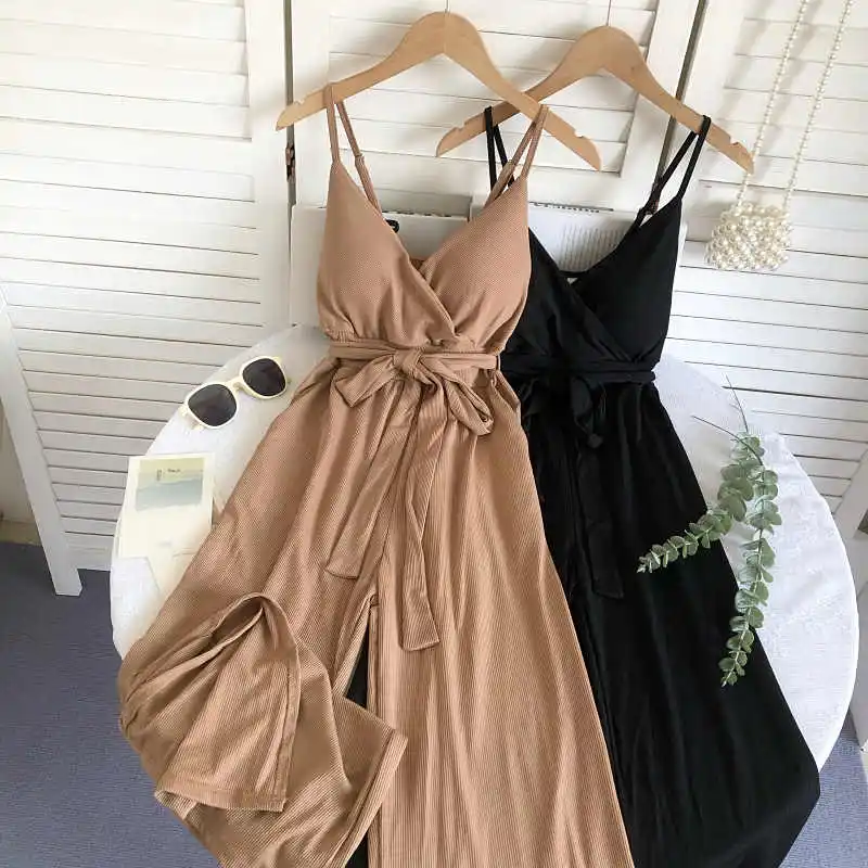 

Женские винтажные комбинезоны на шнуровке, комбинезоны с v-образным вырезом, комбинезоны с открытыми плечами, комбинезон Y2k, корейские широкие длинные брюки, летние