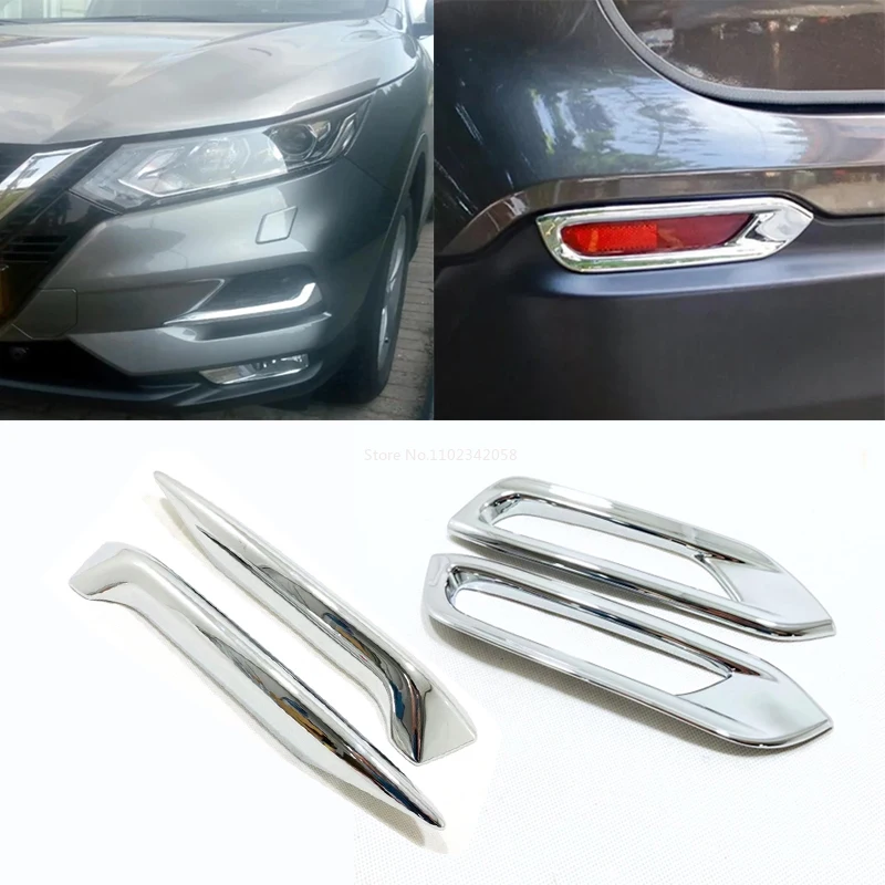 For Nissan Qashqai J11 2018 - 2021 Chrome Carbon Fiber Front Rear Back Fog Lights Lamp Cover Trim Bumper Reflector Accessories