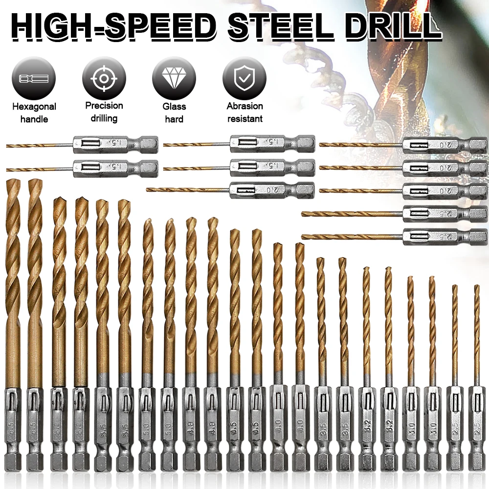 Alça hexagonal, ângulo de 1/4 polegadas, placa de ferro, aço inoxidável, conjunto especial de broca helicoidal, tipo q, furo ultra curto 1.5-13mm