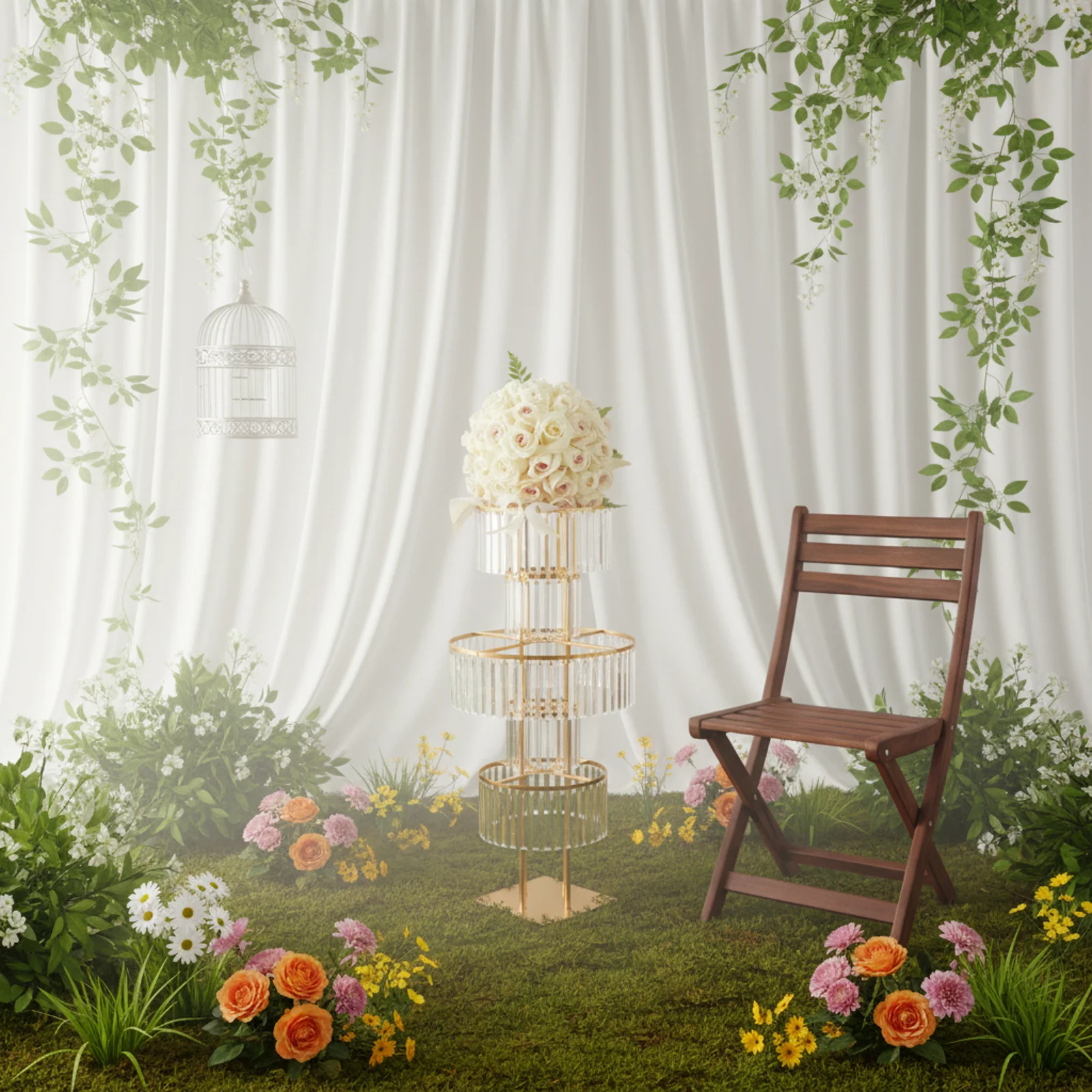 

Свадебная подставка для цветов, 5-уровневая прозрачная золотая кристаллическая акриловая железная стойка для отдельно стояния