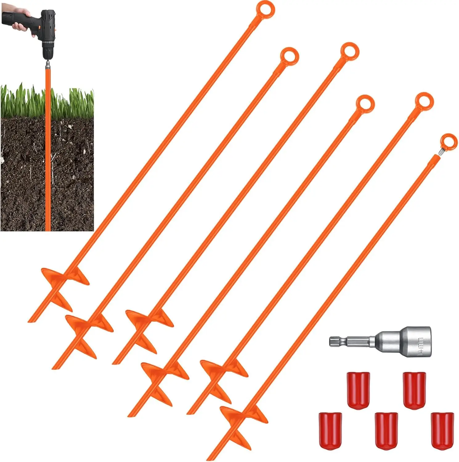

6-Pack Heavy Duty Ground Anchor Spiral Blade Kit for Securing Tents, Shelters, and Canopies in Sand or Soil