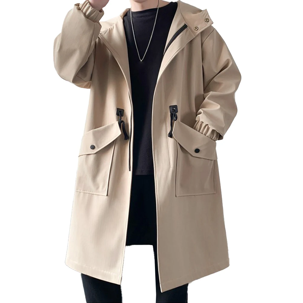 

Korean Style Men Winter Long Trench Coat Parka Jacket Pockets Overcoat Outwear