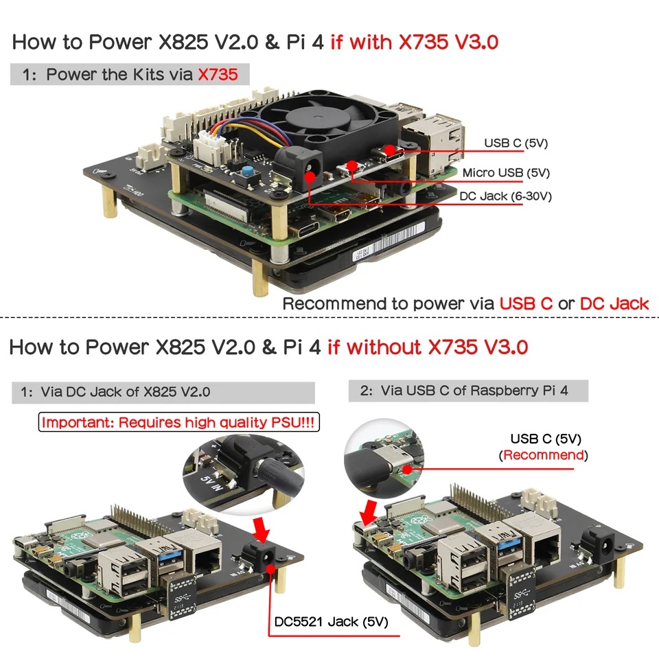 Raspberry Pi 2.5インチ SATA HDD/SSDシールド、X825 V2.0ストレージ