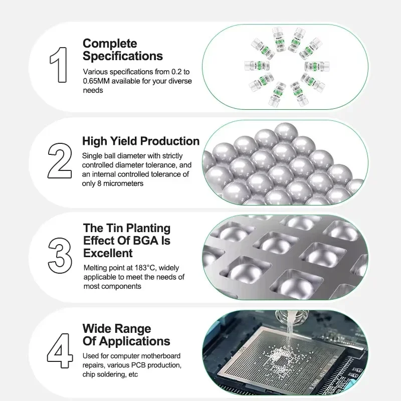 RELIFE RL-403B  183°C Leaded Solder Balls 25000pcs/bottle 0.2 0.3 - 0.65 mm BGA Reballing Balls Leaded For IC Chip Soldering