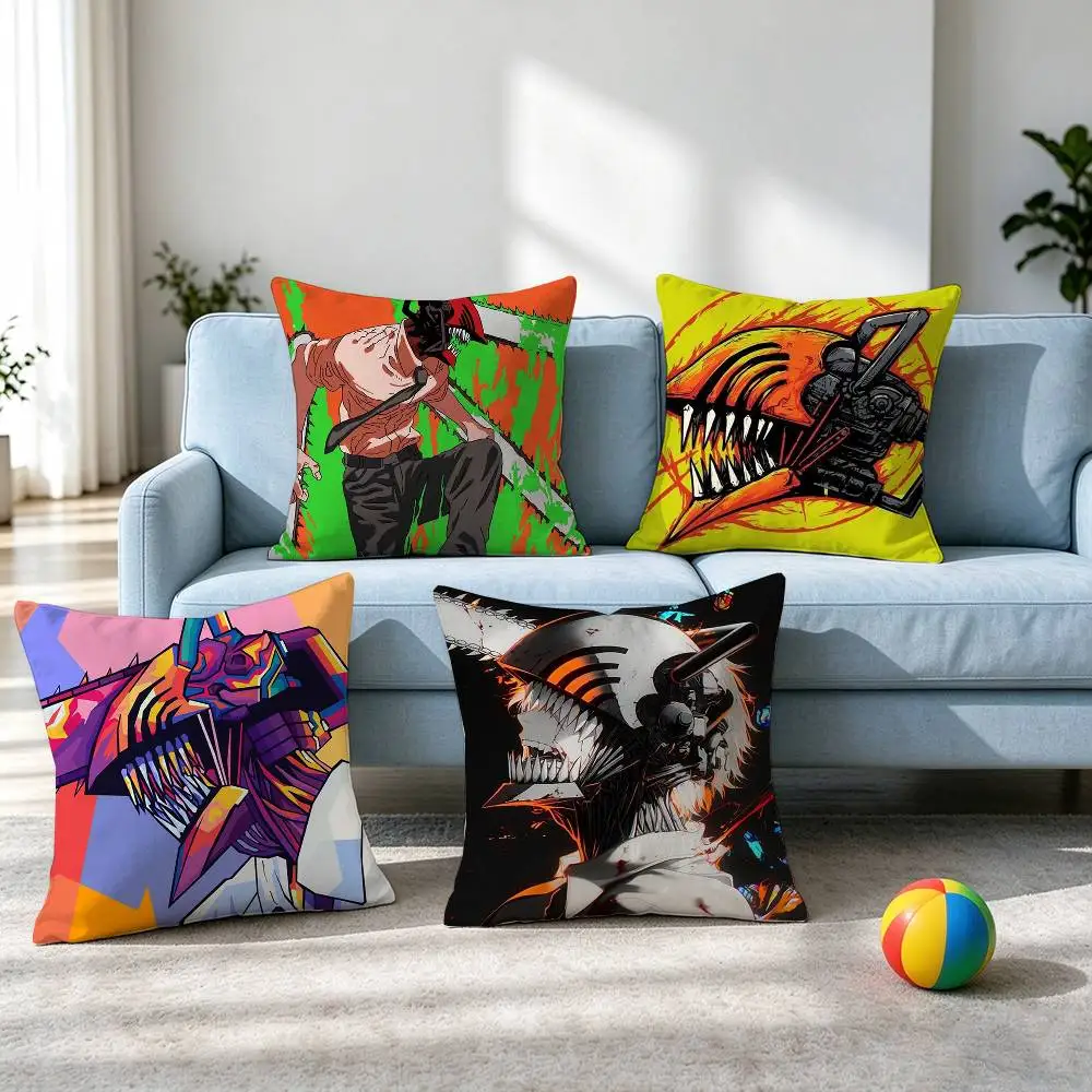 Chainsaw M-Man Anime  Square Double-Sided printed Pillow Case Bedroom Bedside Pillow Sofa Cushion Cover Gift