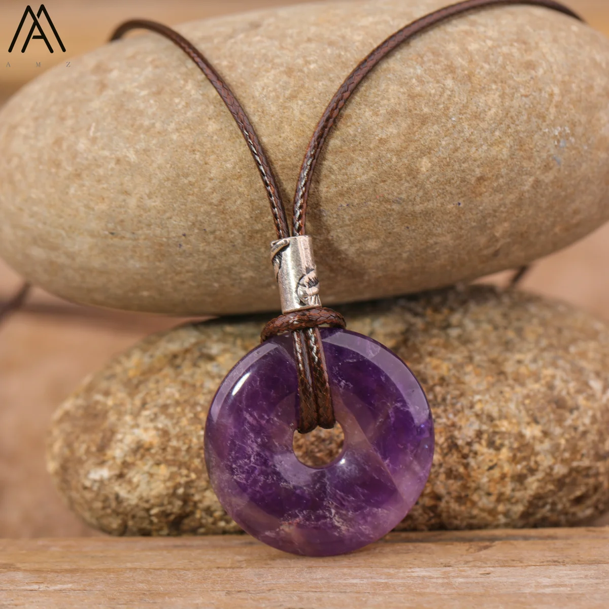 Healing Donut Kristall Anhänger Halskette Für Frauen Natürliche Amethyst Lapis Tiger Auge Stein Leder Halskette Mode Schmuck Bijoux – Detail 7